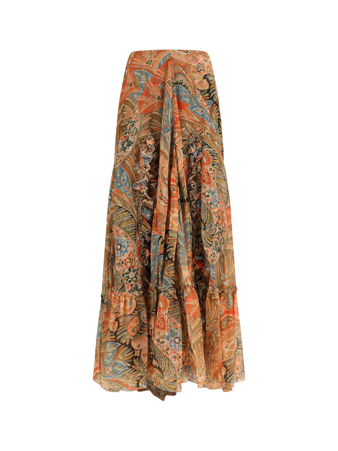 Silk long Skirt with flounce and paisley motif 1