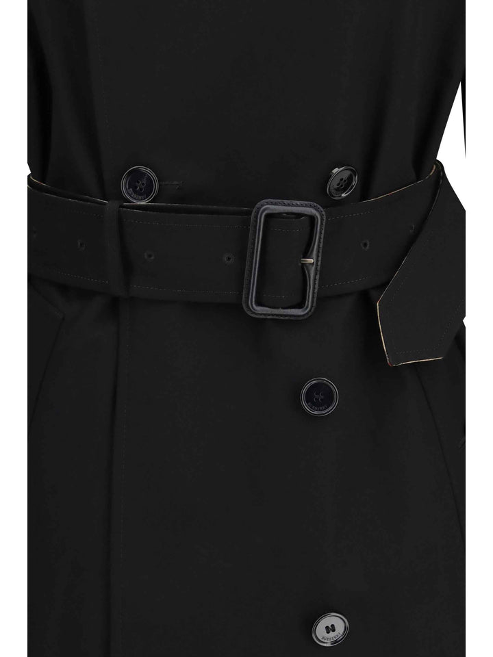 Long gabardine Trench Coat with Check collar