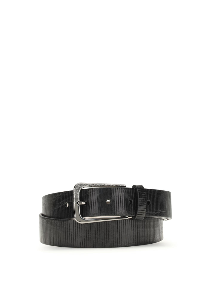 Carved leather Belt with Shimmering Buckle 1