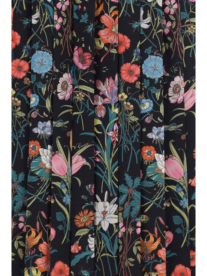 Flora printed silk midi Skirt
