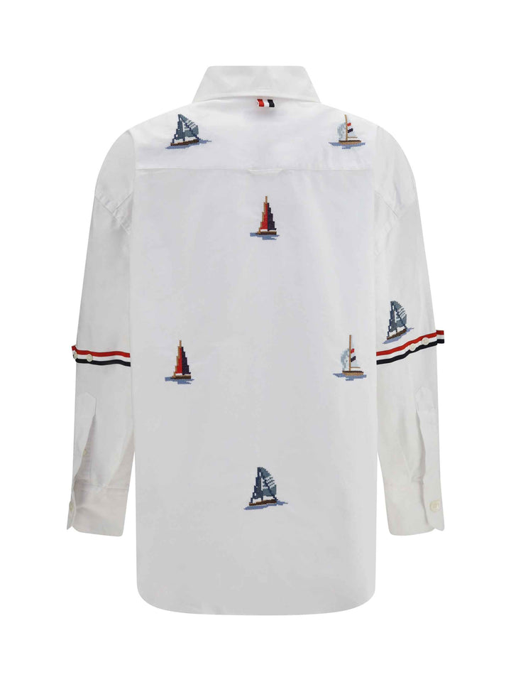Oversized Sailboat-embroidered Shirt