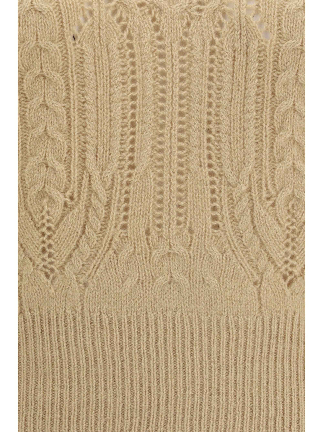 Long sleeve cable knit and openwork cashmere Sweater
