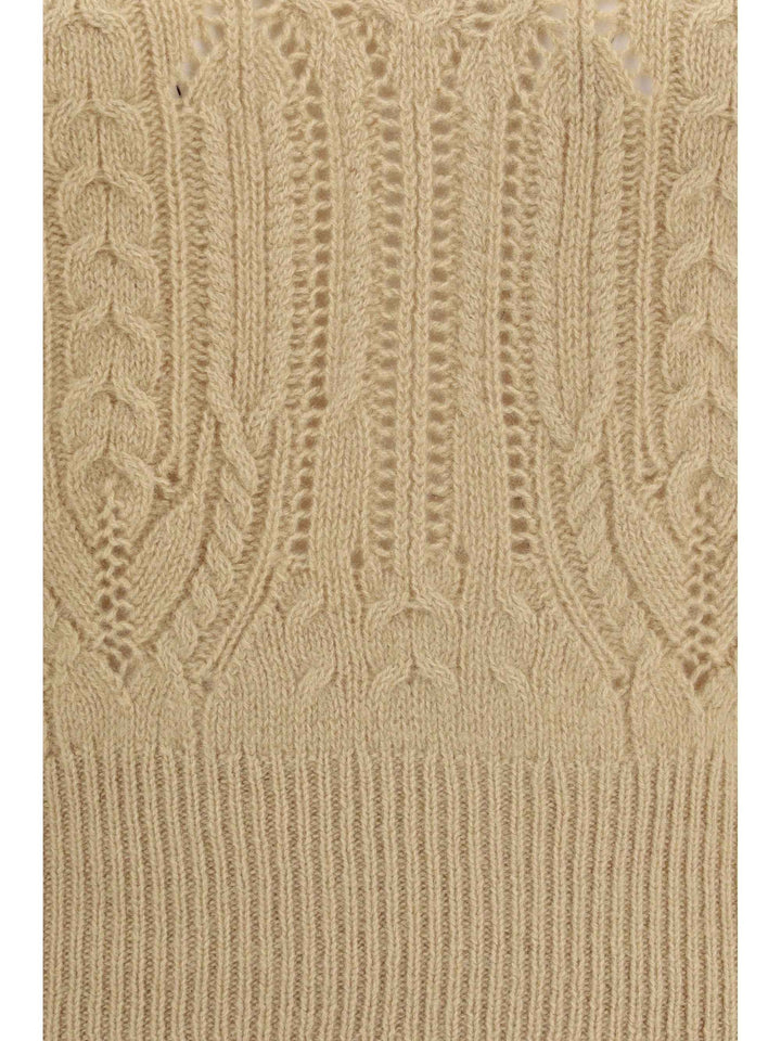 Long sleeve cable knit and openwork cashmere Sweater