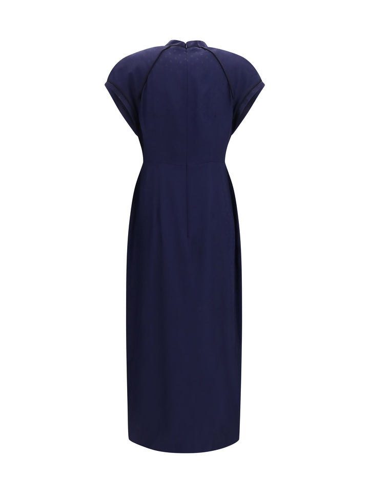 Silk midi Dress with buttons and contrast piping 2