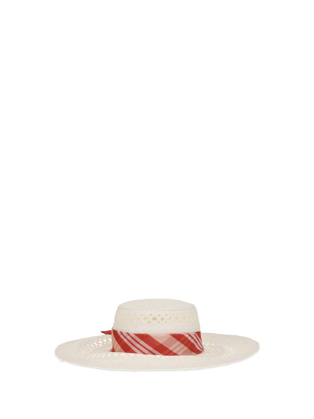 Wide-brim Hat with vichy print silk scarf 1