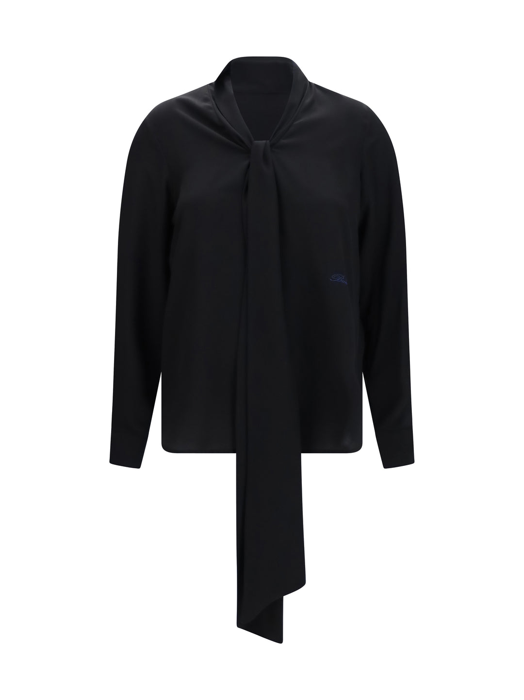 Silk Blouse with embroidered logo and scarf detail 1