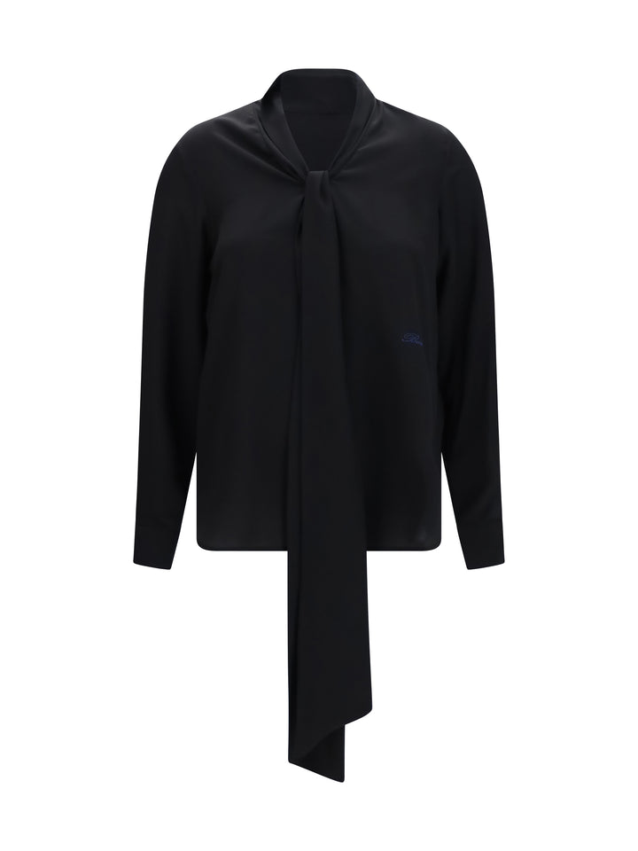 Silk Blouse with embroidered logo and scarf detail 1