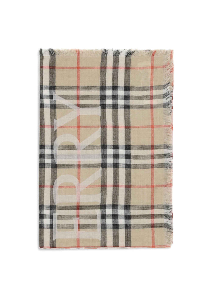 Wide wool and silk Check Scarf with EKD