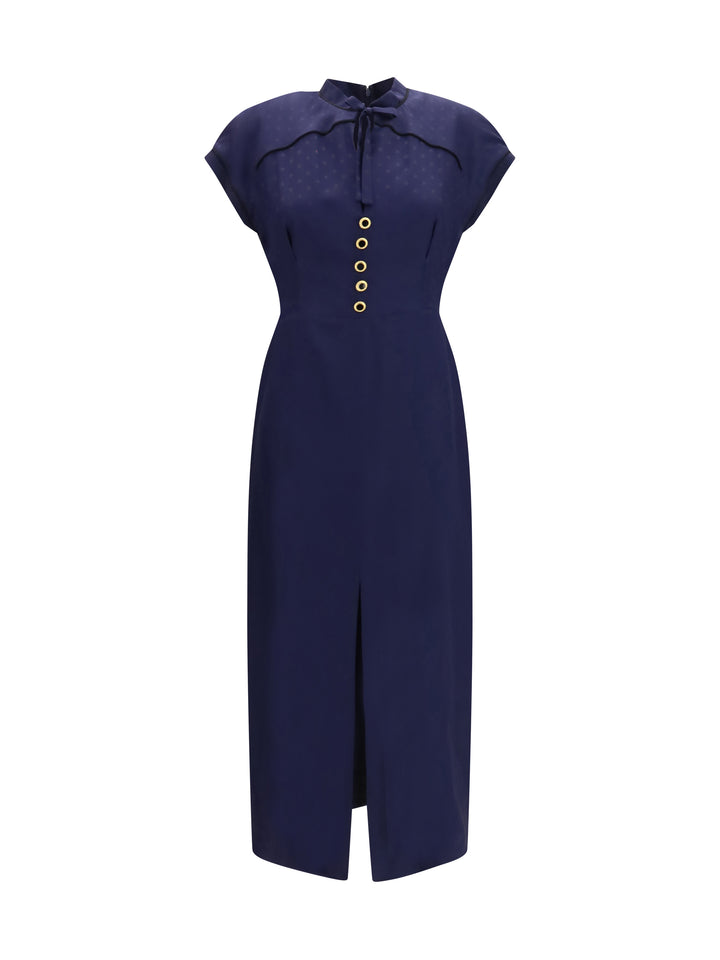 Silk midi Dress with buttons and contrast piping 1