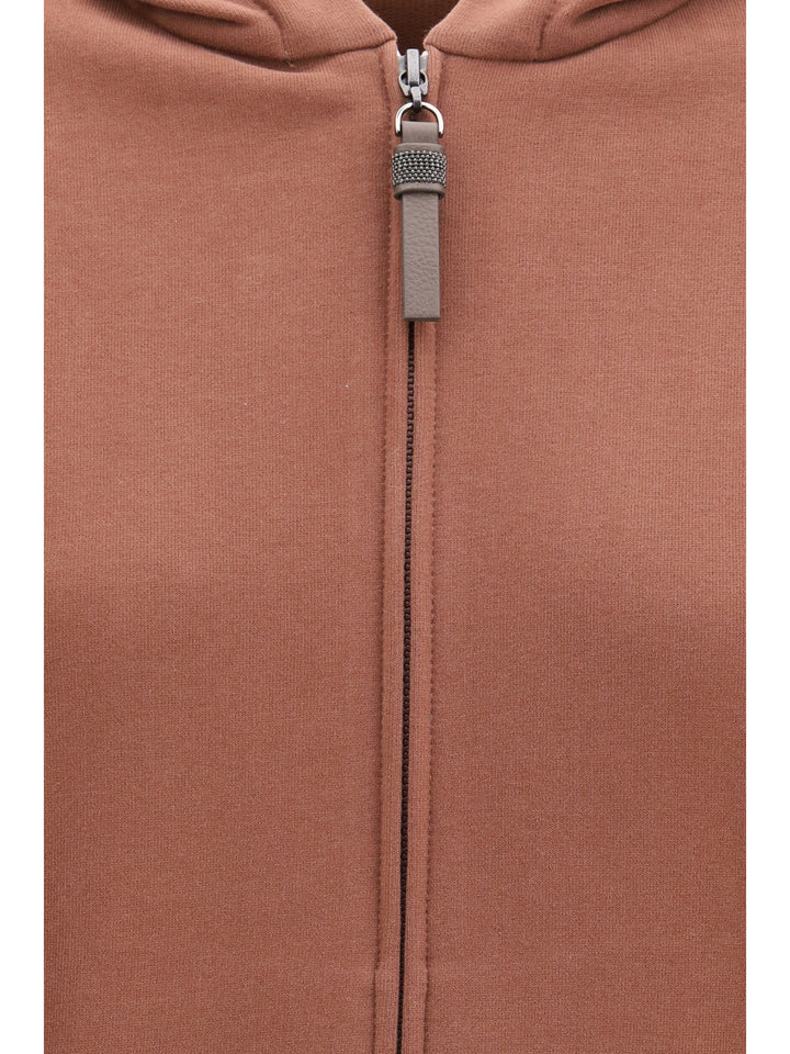 Hooded smooth cotton Sweatshirt with shiny zipper pull 3