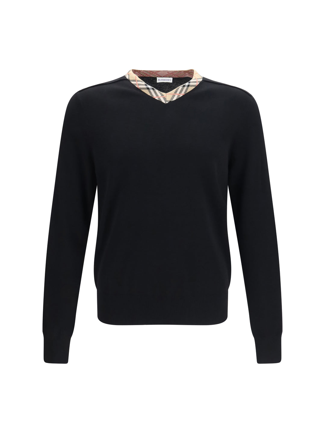 Check trim wool Sweater 1