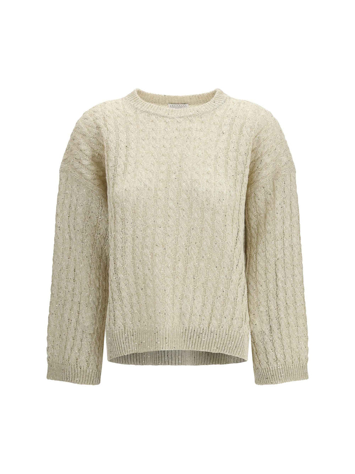 Dazzling Cable linen Sweater with openwork ribbing