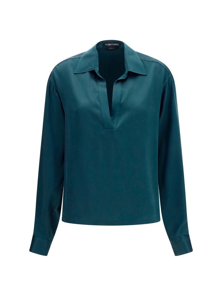 Deep V-neck silk Shirt 1