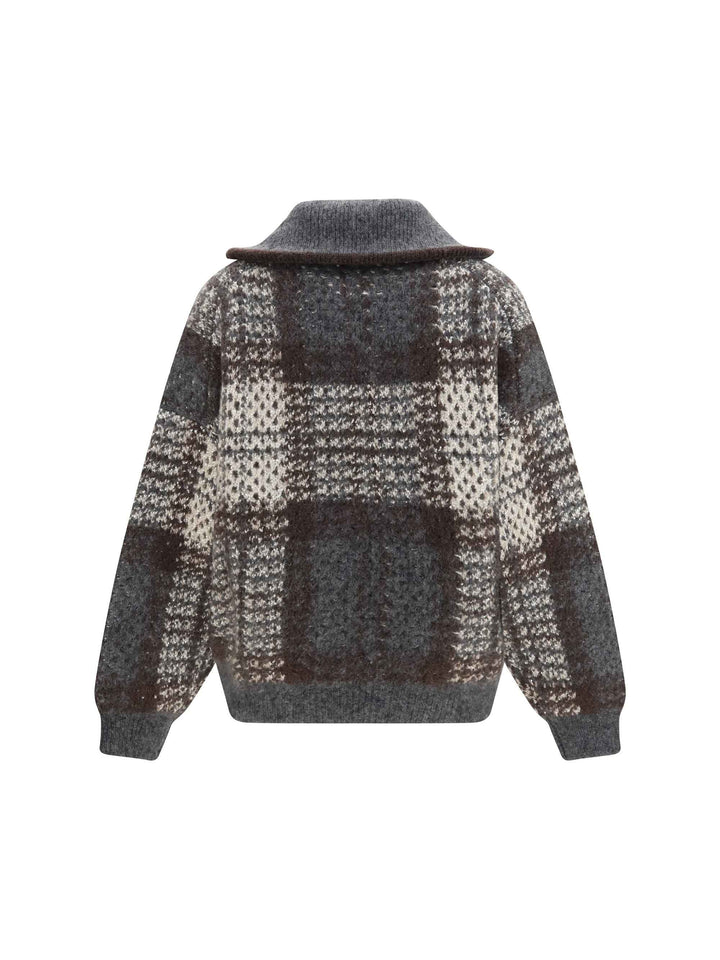 Checked wool zip Cardigan