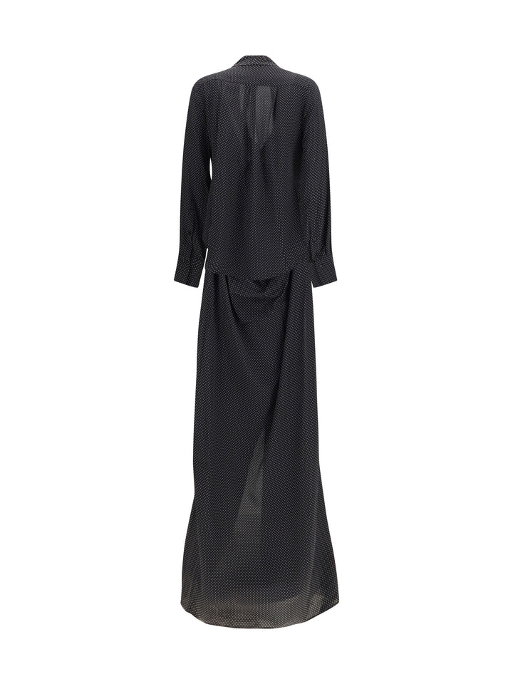 Criss Cross polka-dot silk crepe de chine long Dress 2
