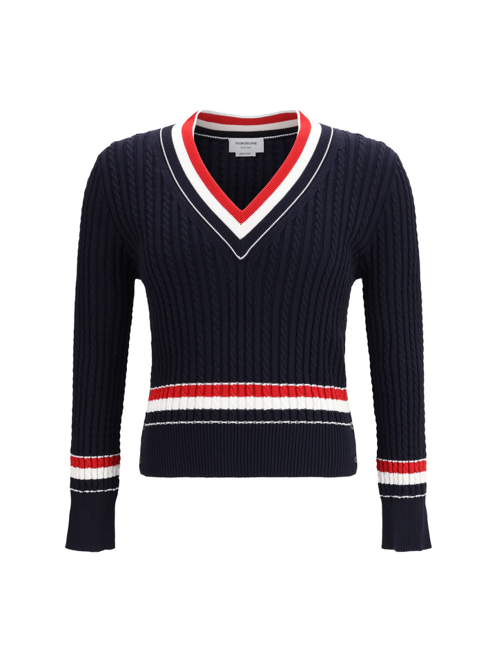 Intarsia cable-knit V-neck Sweater 1